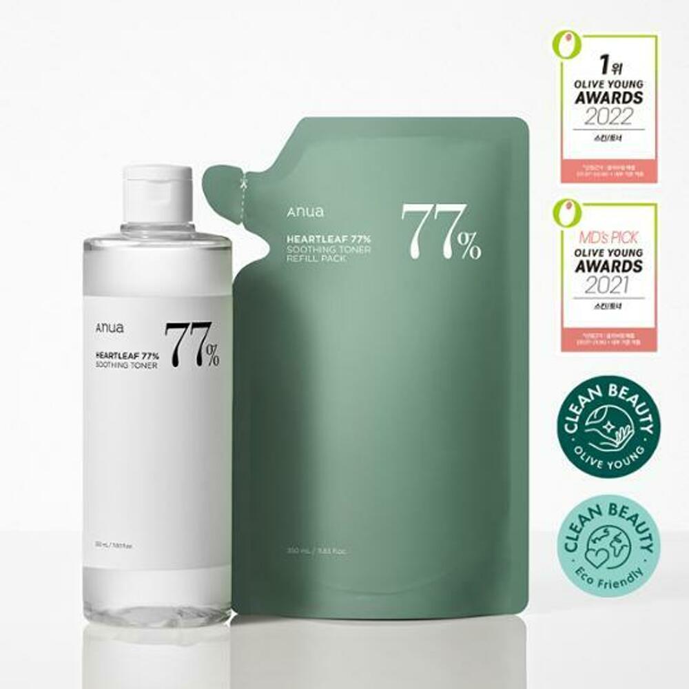 �ٻ�Ҿ���2 �ͧ�Թ��� : ANUA Heartleaf 77% Soothing Toner 350mL Special Set (+350mL Refill) 