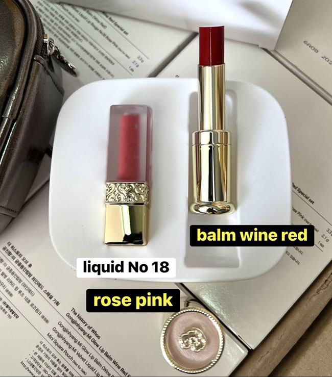 �ٻ�Ҿ���2 �ͧ�Թ��� : The History Of Whoo Gongjinhyang Mi Glow Lip Balm Special Set (�Balm Wine Red/No.18 Rose Pink)૵�Ի���������Ի�Ԥ�Դ�ժ��١���Һ��Ҵ���� �Ҿ���������� 1 �